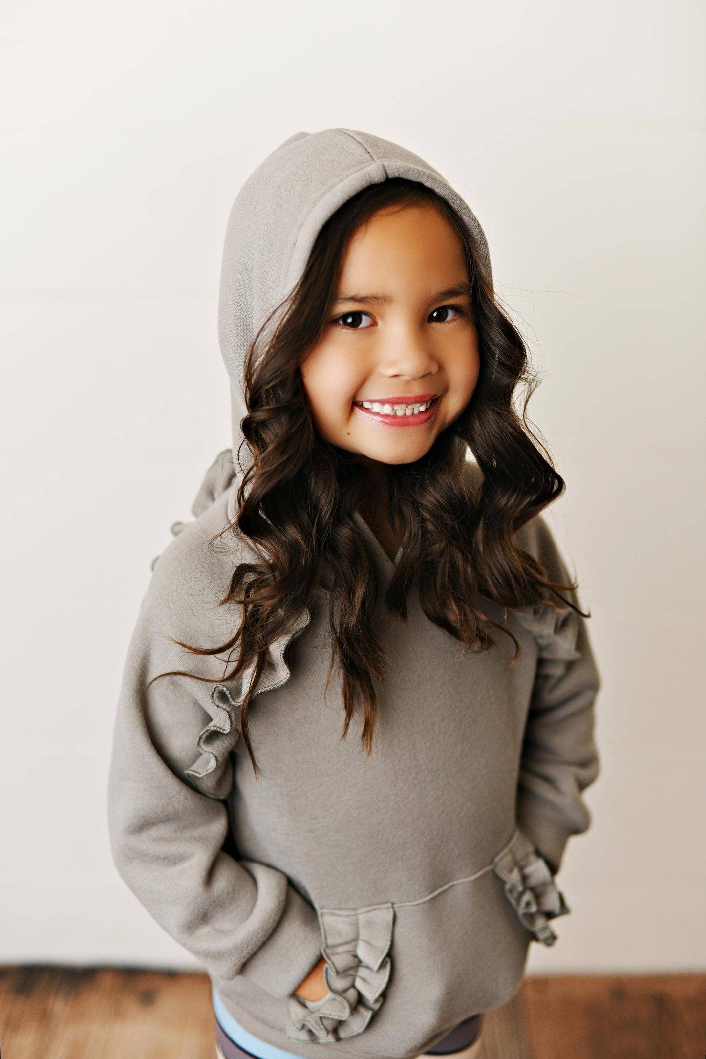 Kids Ruffle Hoodie & Rainbow Stripe Leggings Set
