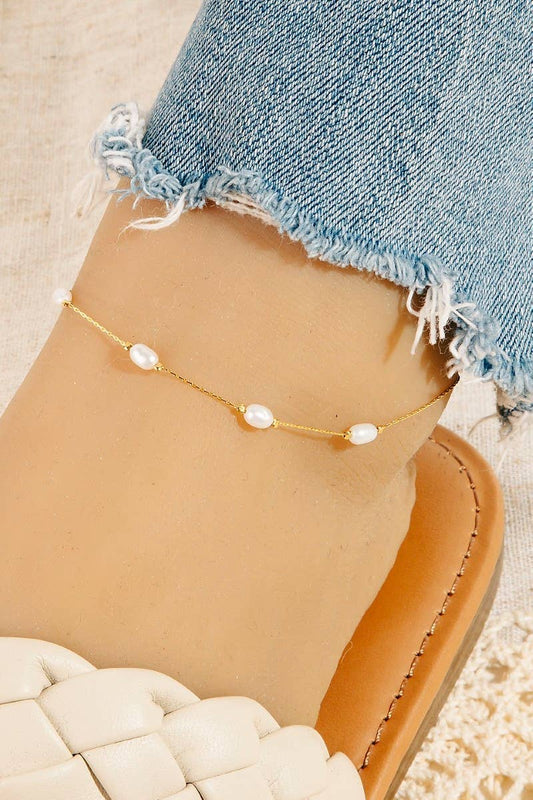 Pearl Beads Chain Anklet in Gold