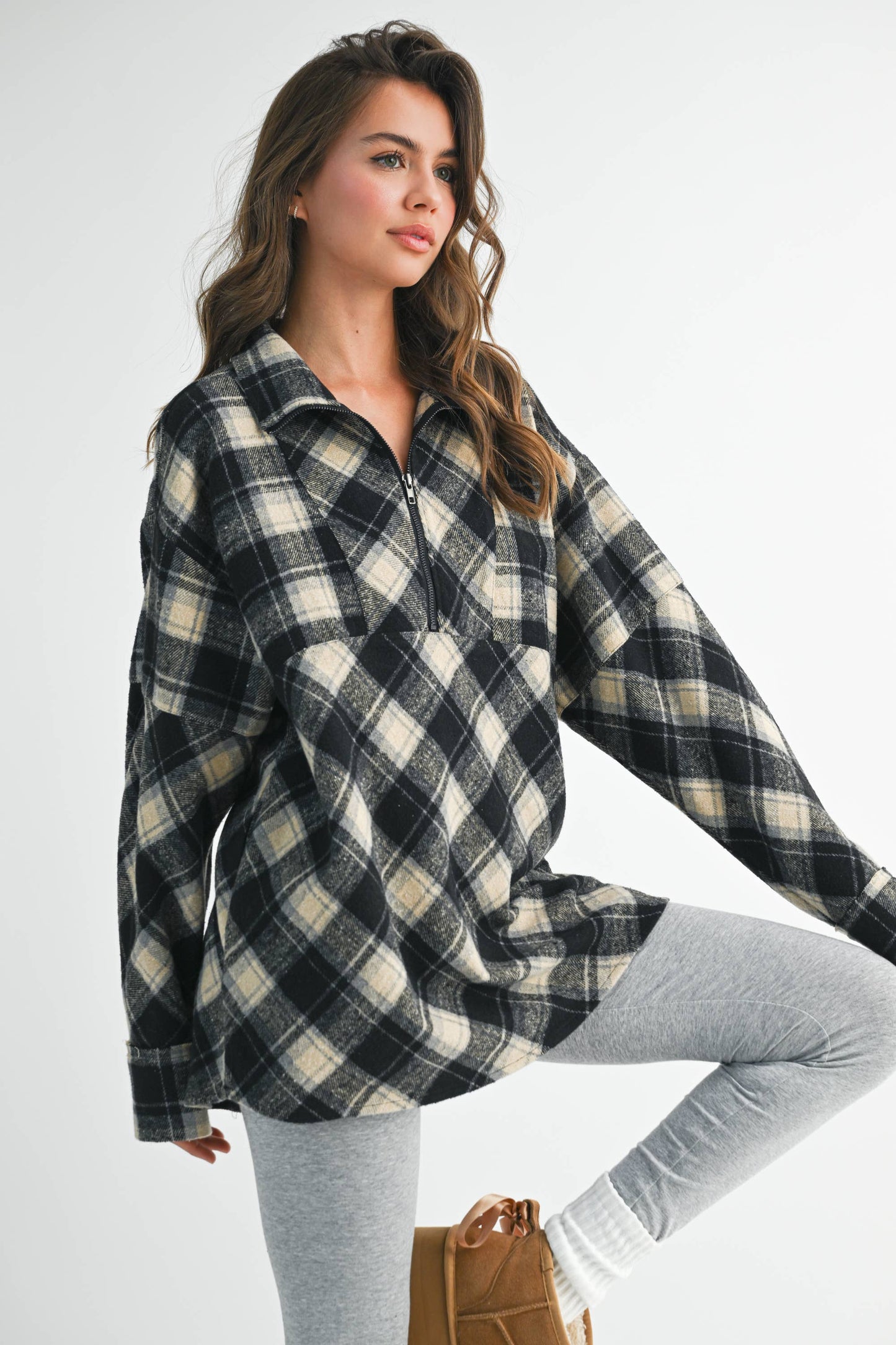 Mya Plaid Pullover in Black