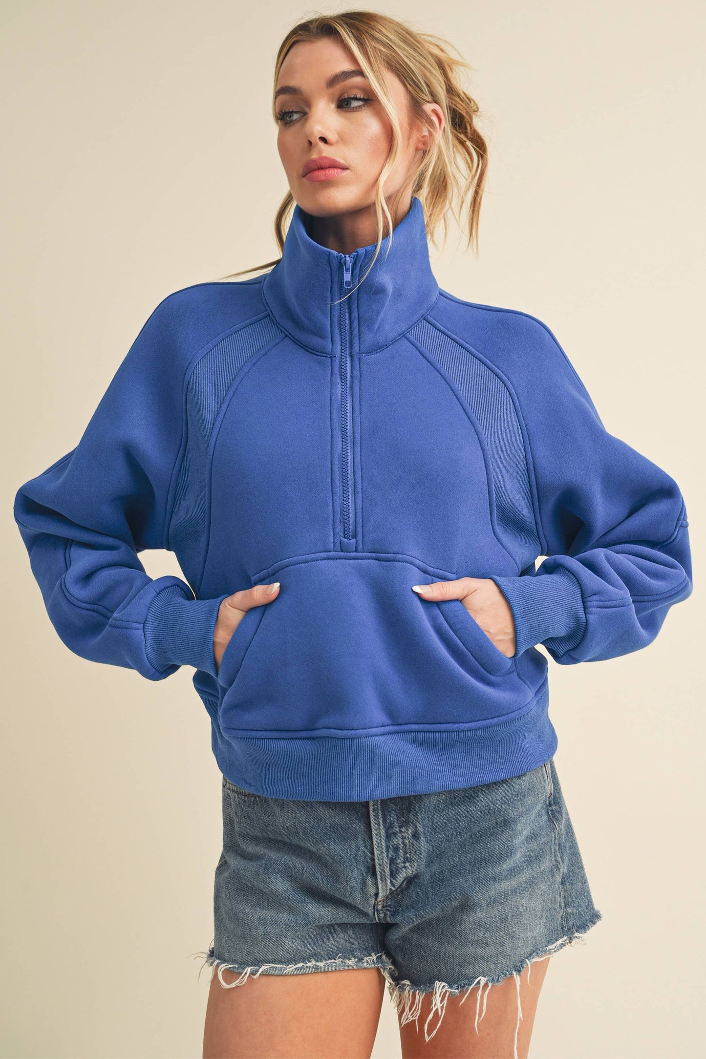 Funnel Neck Half Zip Pullover in Cobalt