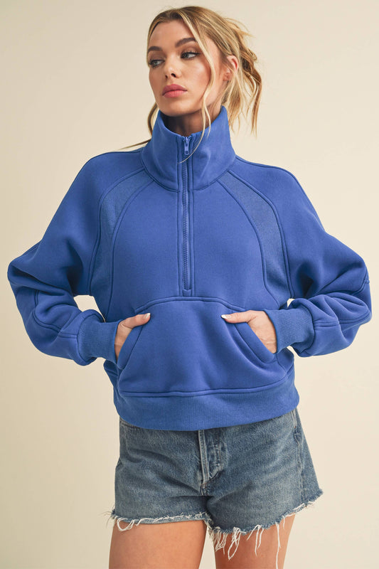 Funnel Neck Half Zip Pullover in Cobalt