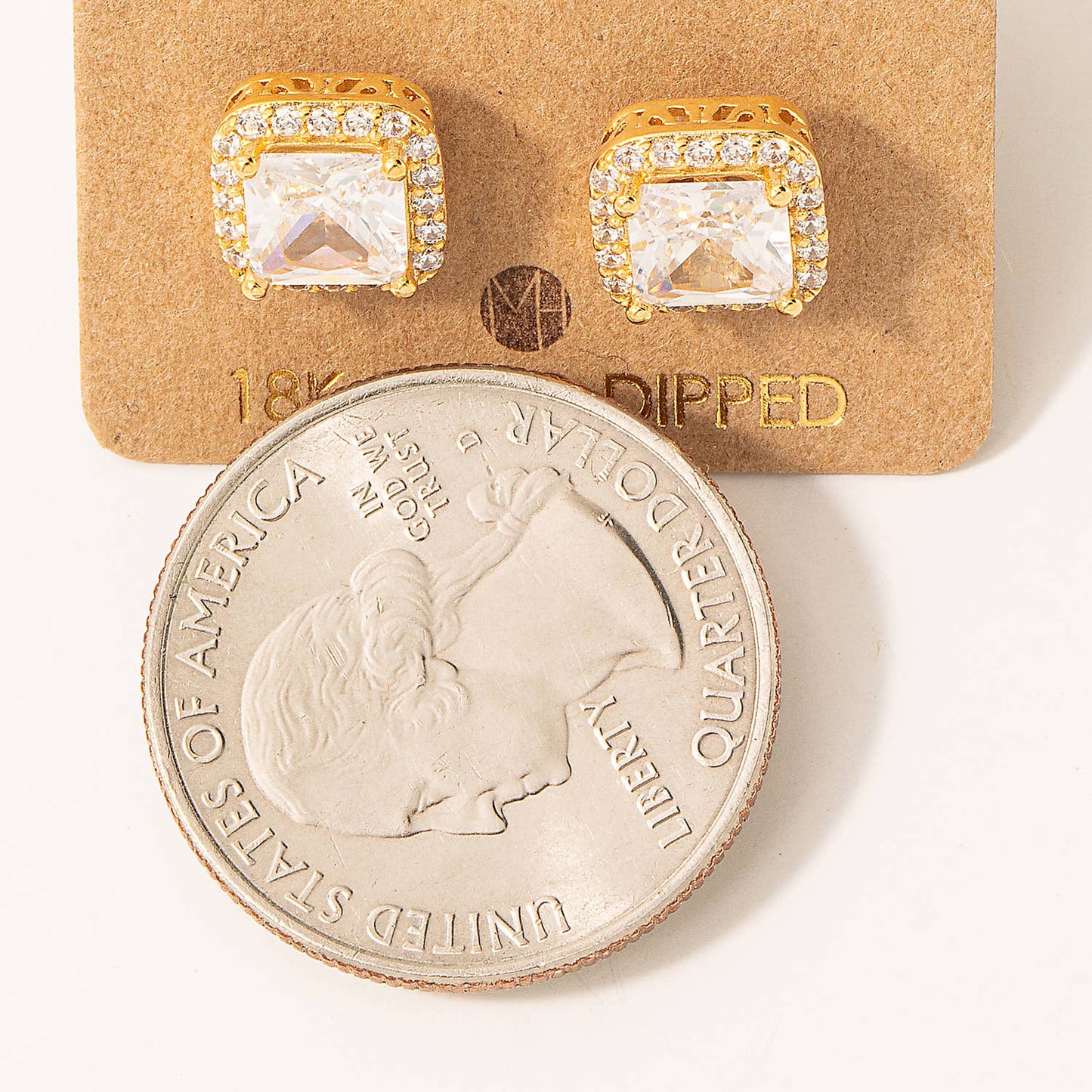 Square Rhinestone Stud Earrings in Gold