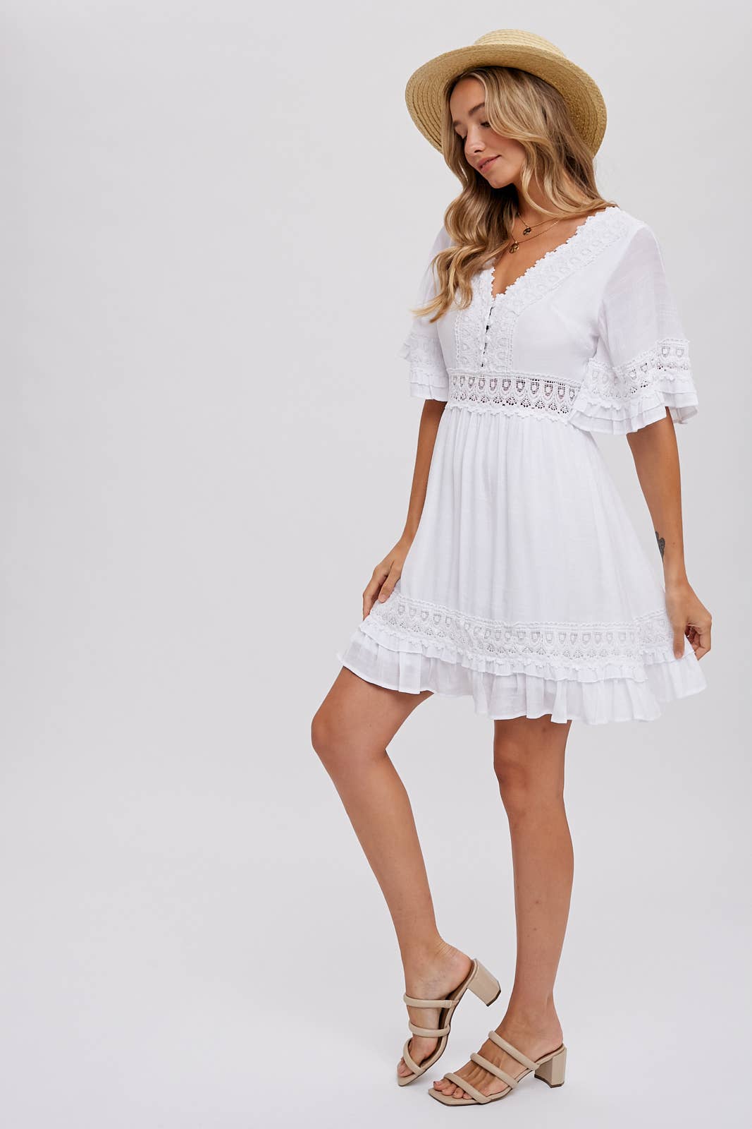 V-Neck Lace Dress in Ivory