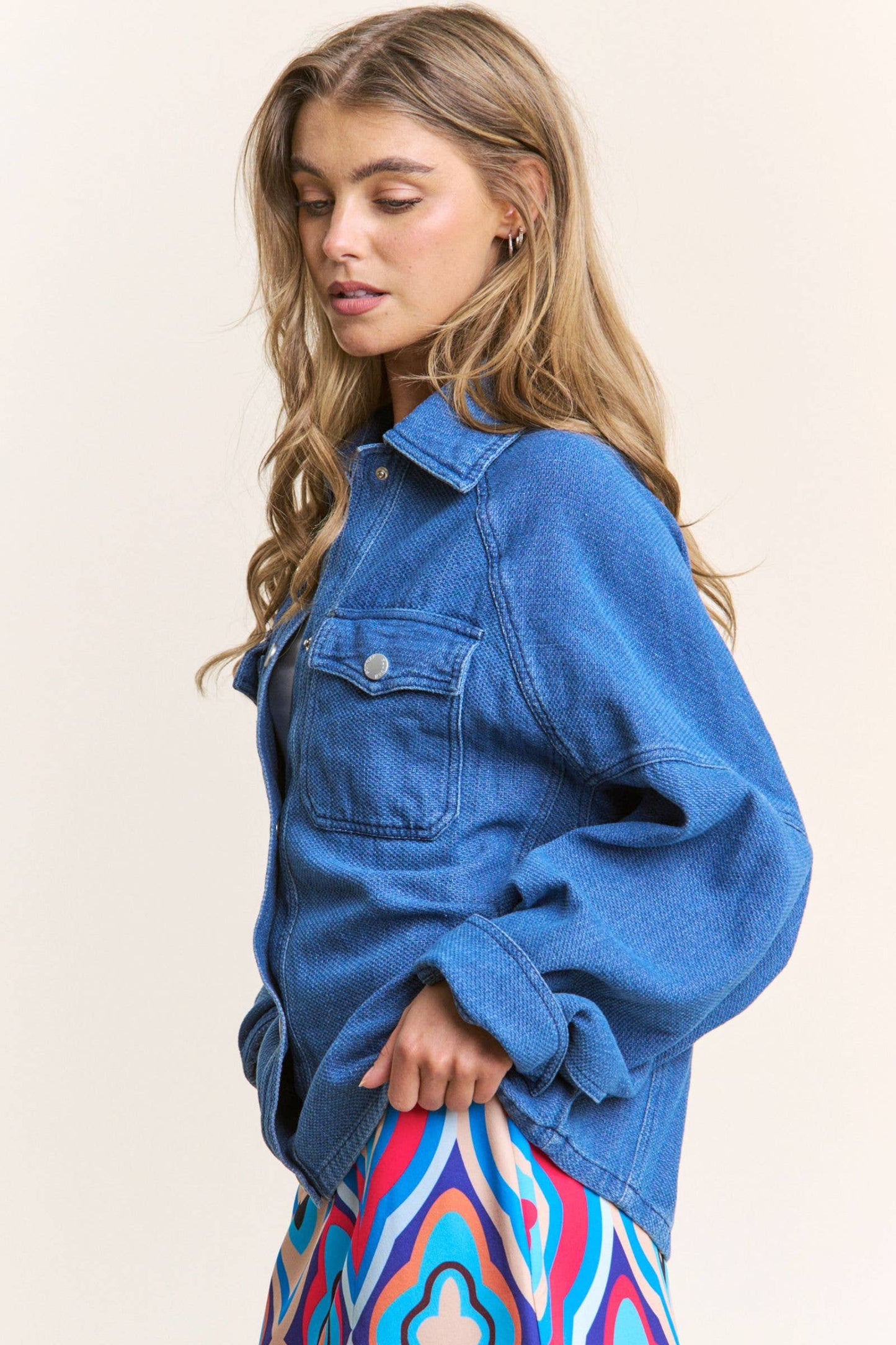 Oversized Snap Button Denim Shacket