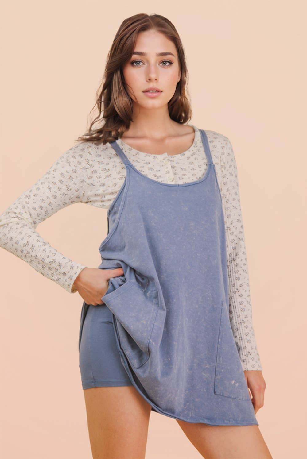 Mineral Washed Mini Dress in Denim Blue