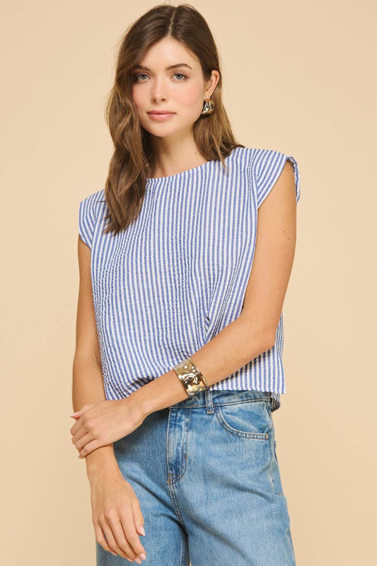 Blossom Striped Top in Denim