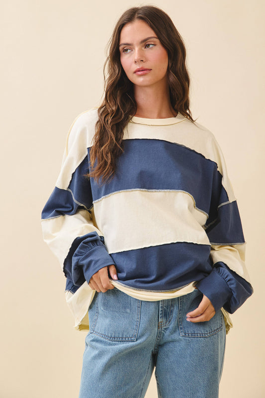 Striped Slouchy Top in Navy