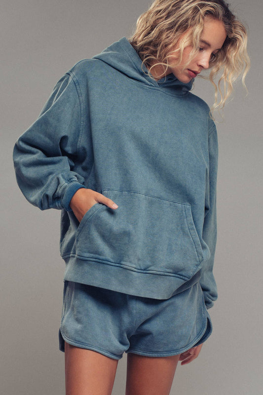 Vintage Wash Oversized Hoodie in Blue