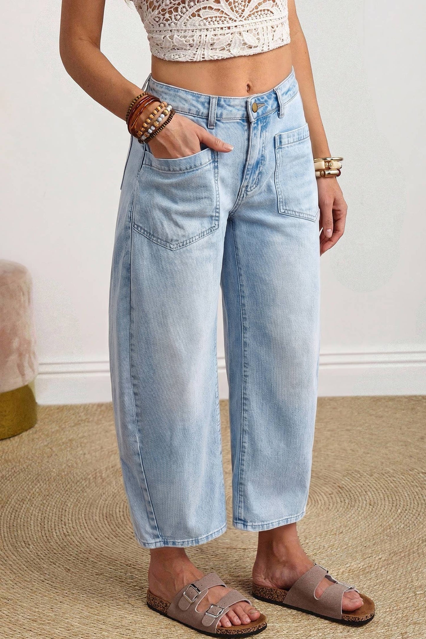 Patch Pocket Barrel Light Wash Denim