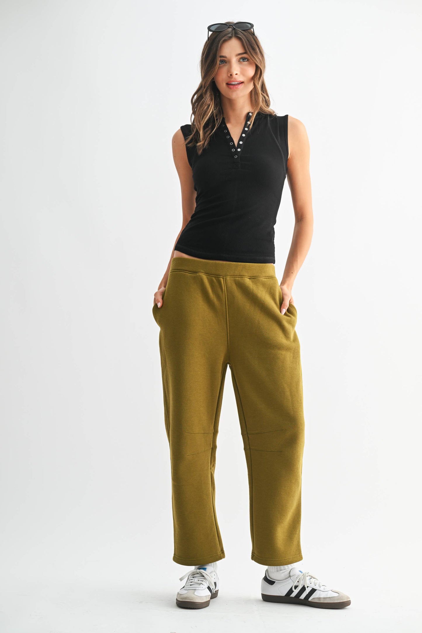 Essential Ribbed Henley Tank in Black