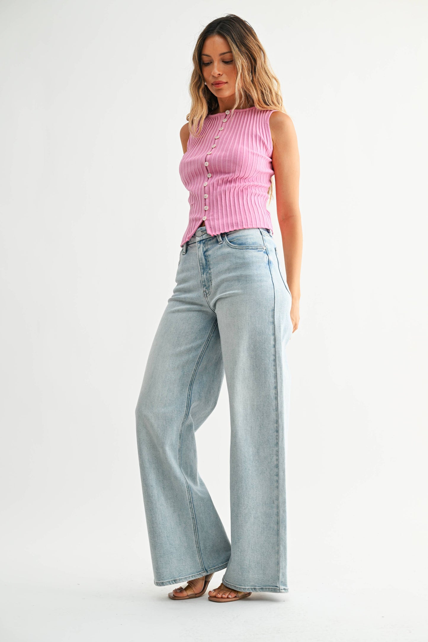 High Rise Palazzo Wide Leg Denim