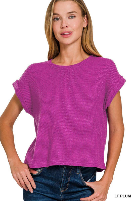 Short Sleeve Sweater Top in Light Plum