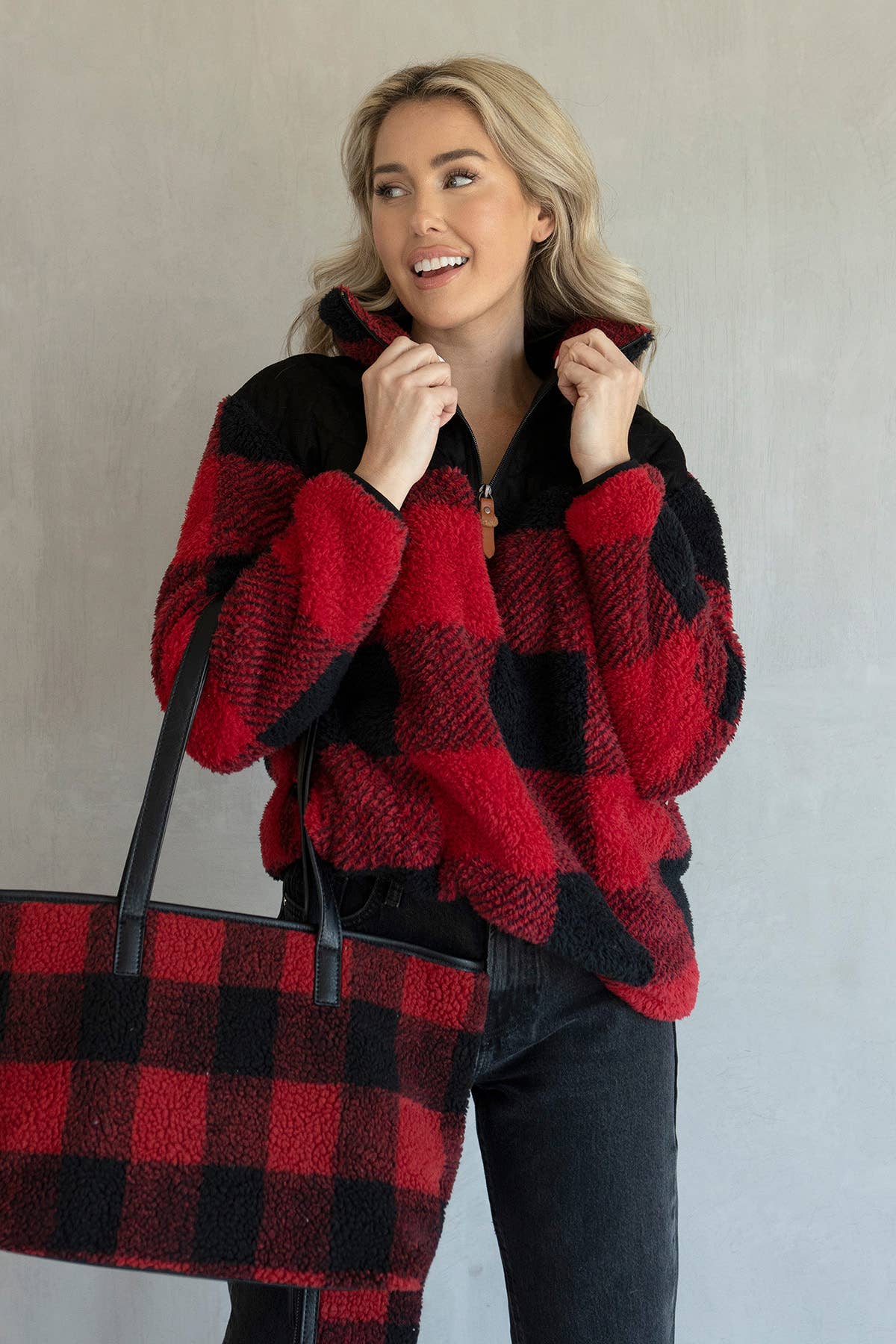 Plaid Quilted Sherpa in Red