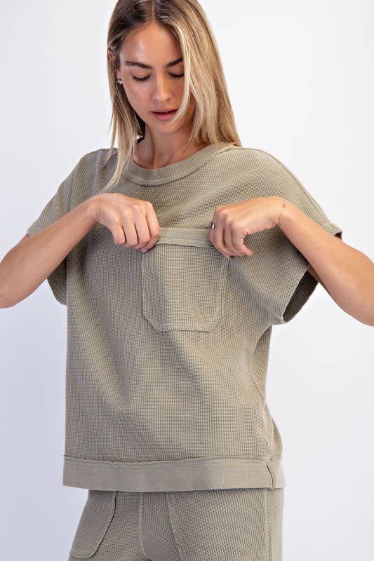 Oversized Mineral Wash Honeycomb Tee in Muted Olive