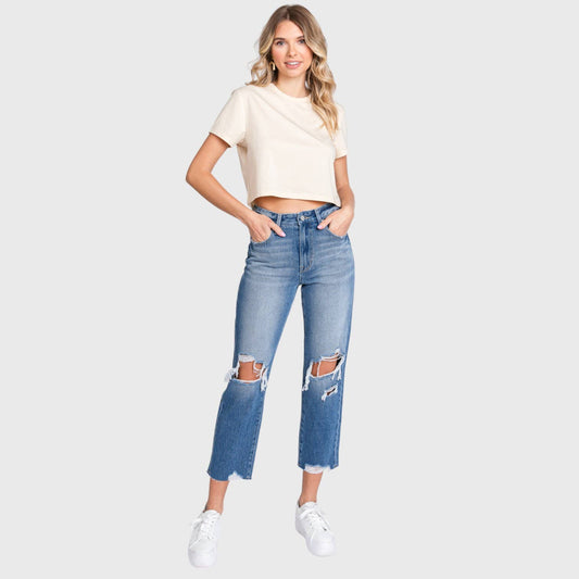 Distressed High Rise Vintage Mom Jeans