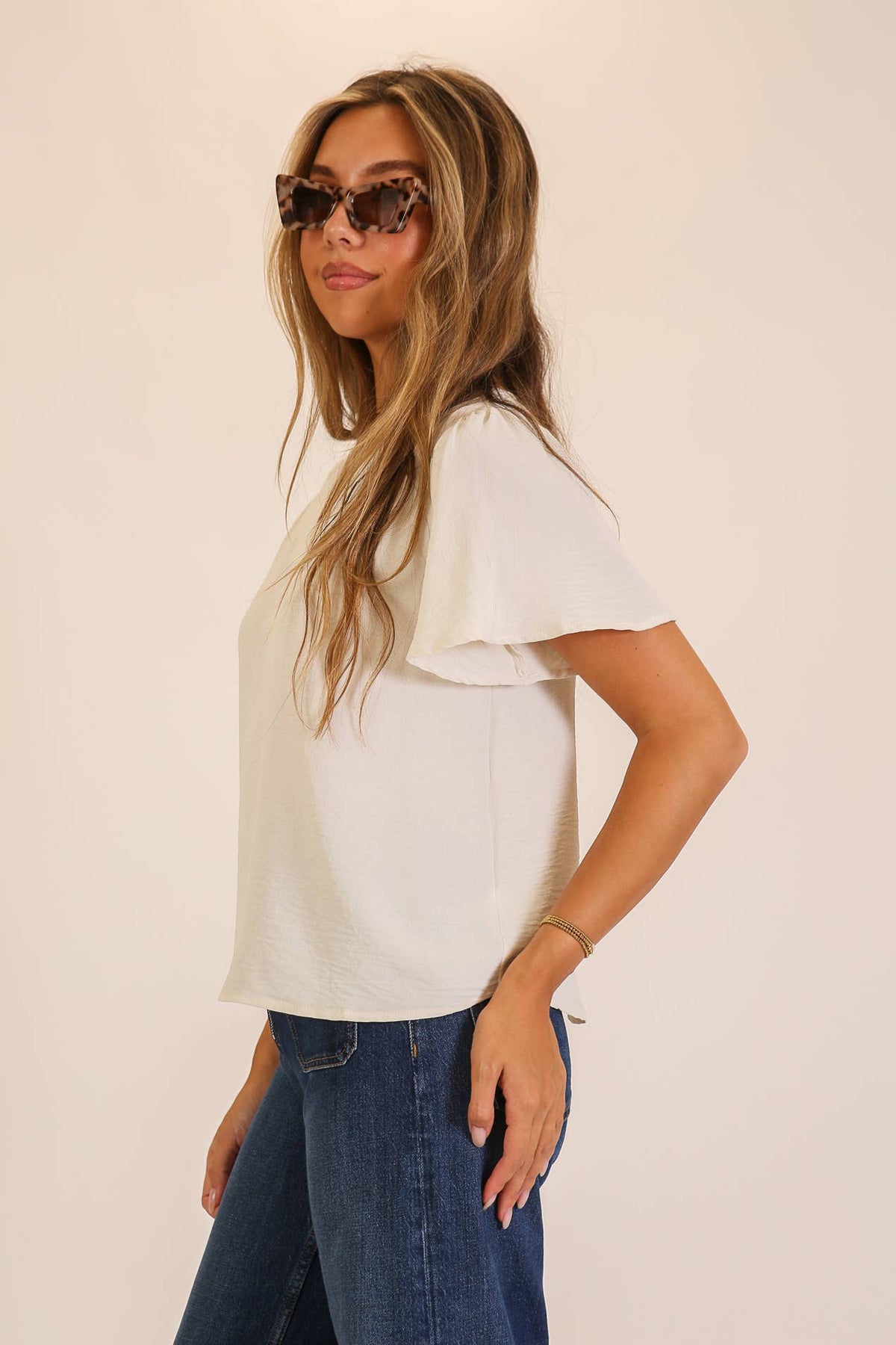 Grace V-Neck Top in Cream