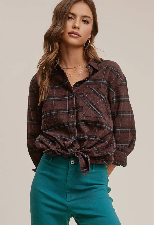 MEDIUM - Dark Brown Plaid Flannel