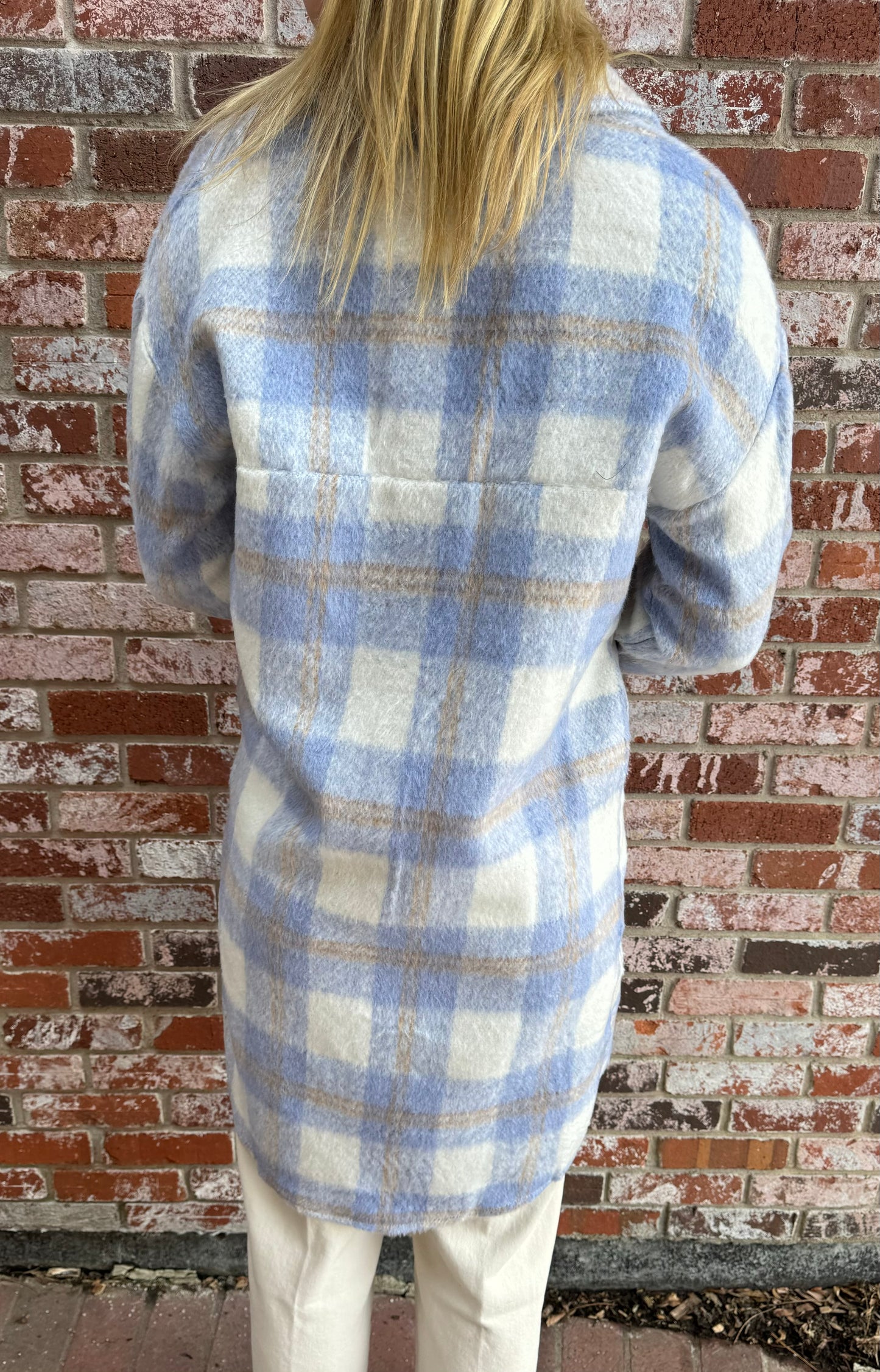 Button Down Long Shacket in Blue