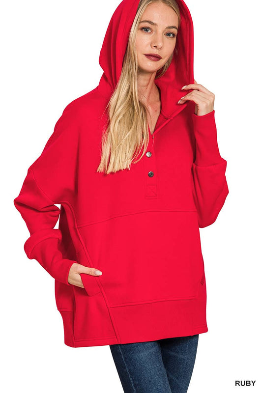 Button Pullover in Red