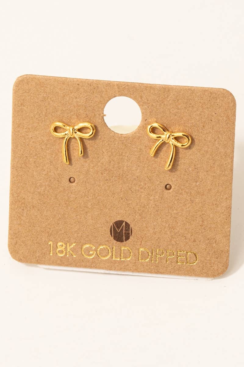 Mini Ribbon Bow Stud Earrings in Gold