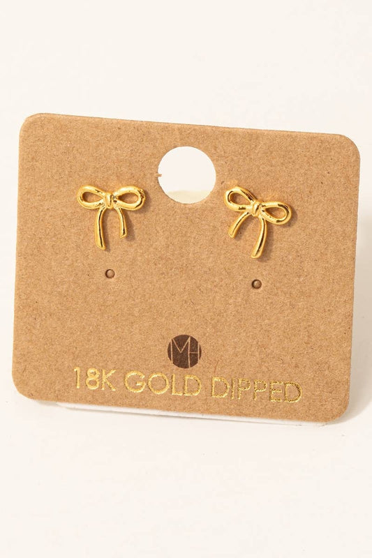 Mini Ribbon Bow Stud Earrings in Gold