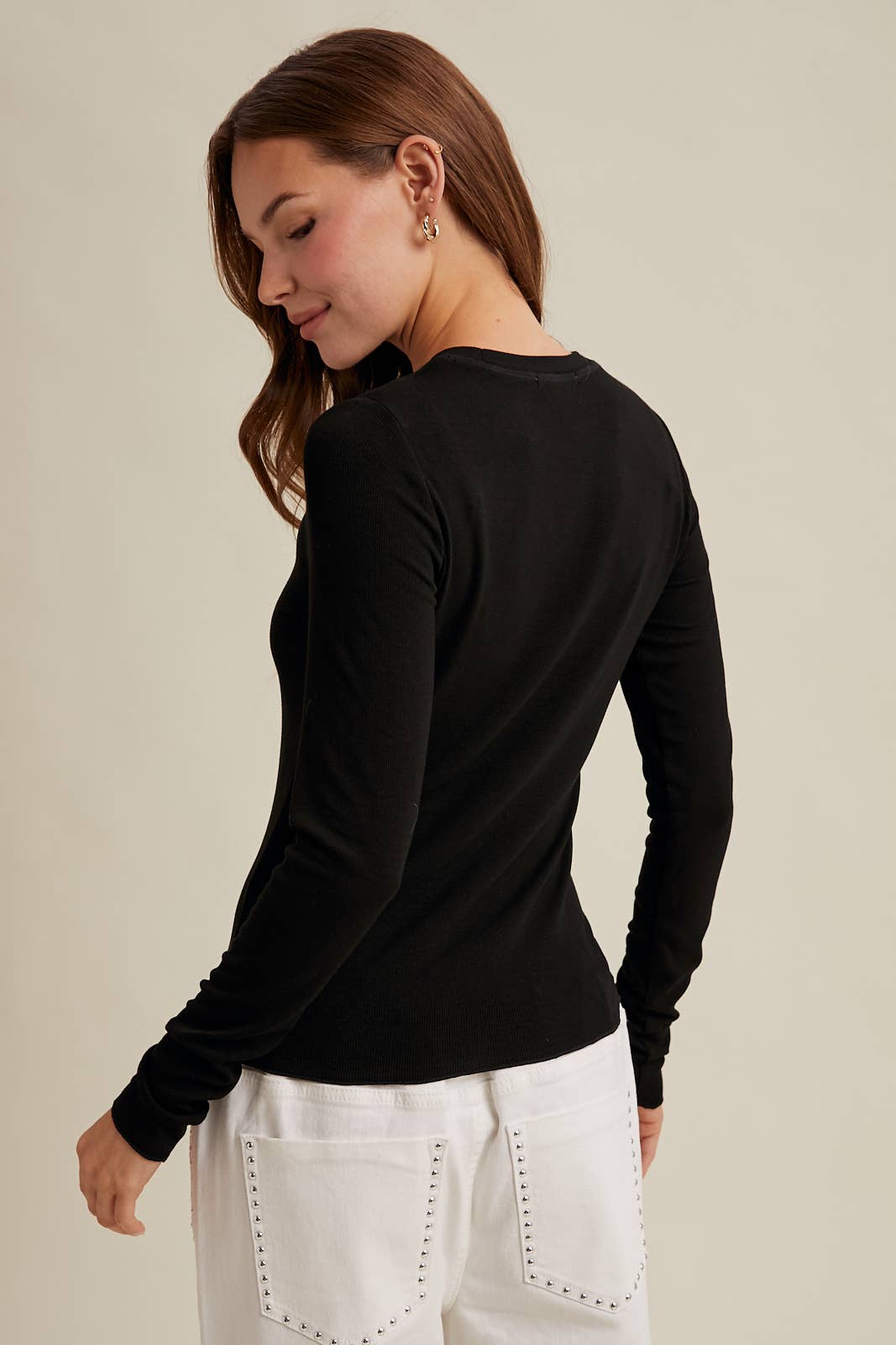 Basic Ribbed Long Sleeve Top in Black