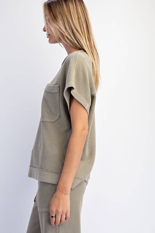 Oversized Mineral Wash Honeycomb Tee in Muted Olive