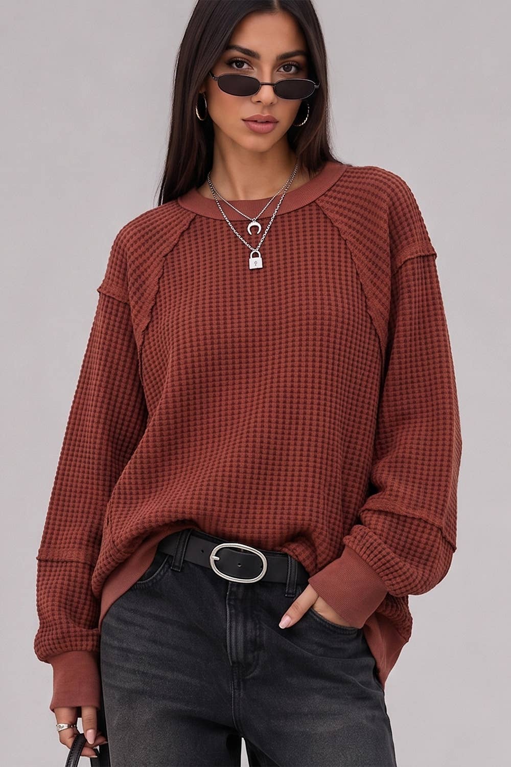 Waffle Pullover in Burgundy