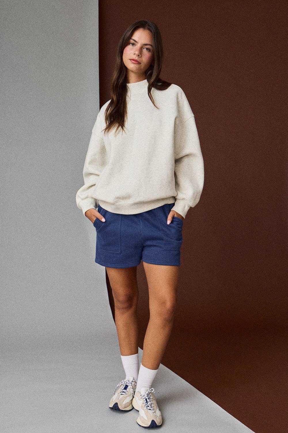 Oversized Mock Neck Sweatshirt in White
