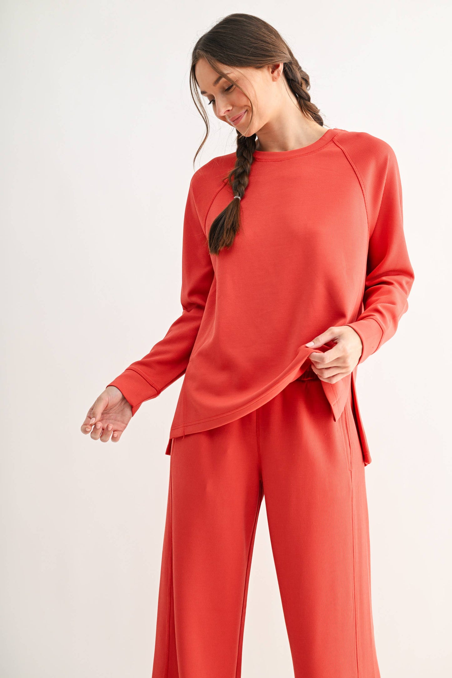 Mono B Luxe Ribbed 2-Piece Set in Blushed Brick