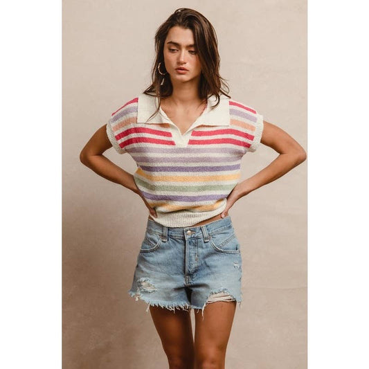Multi-Striped Short Sleeve Top