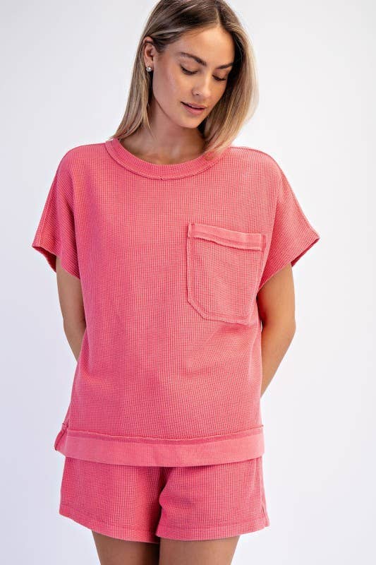 Oversized Mineral Wash Honeycomb Tee in Strawberry
