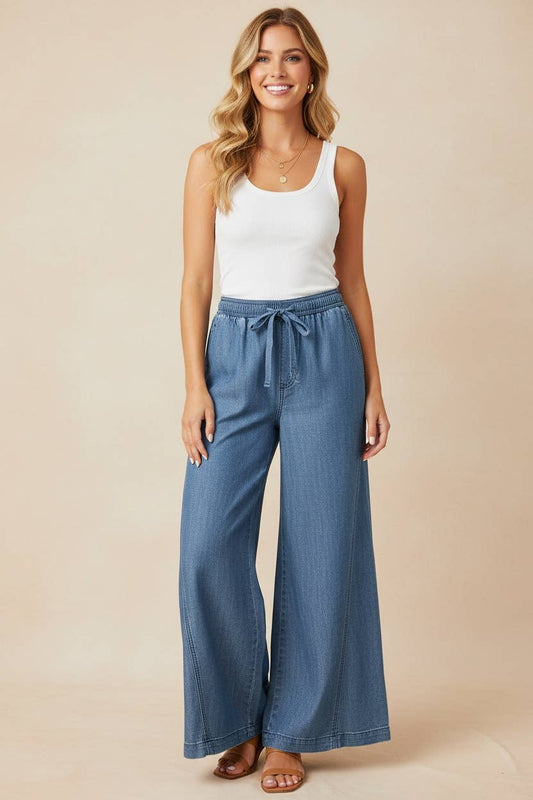 Drawstring Wide Leg Denim