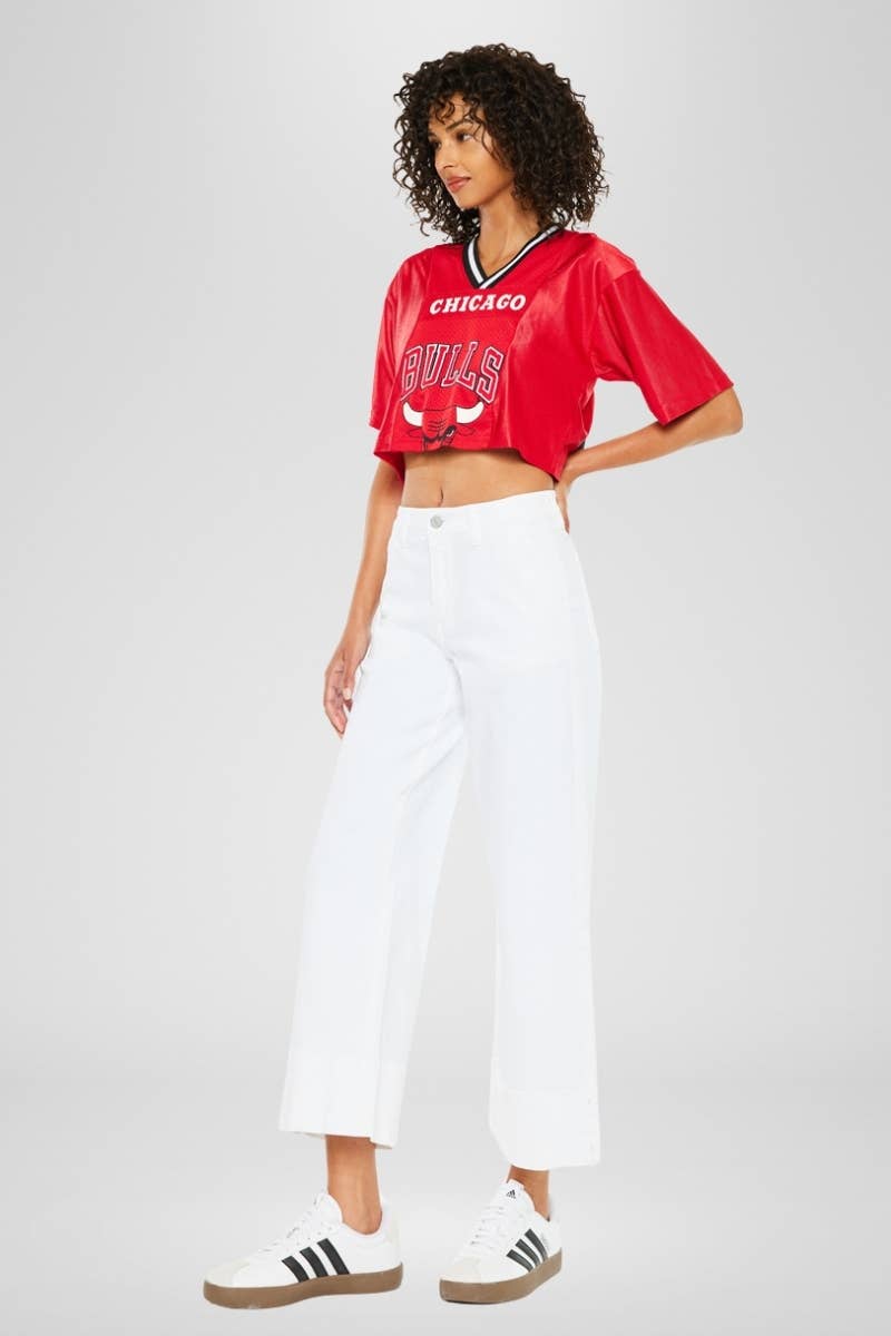 KanCan High Rise Cropped Wide Leg Denim in White