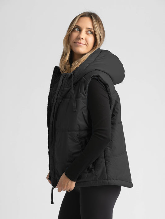 Soft Hooded Puffer Vest in Black