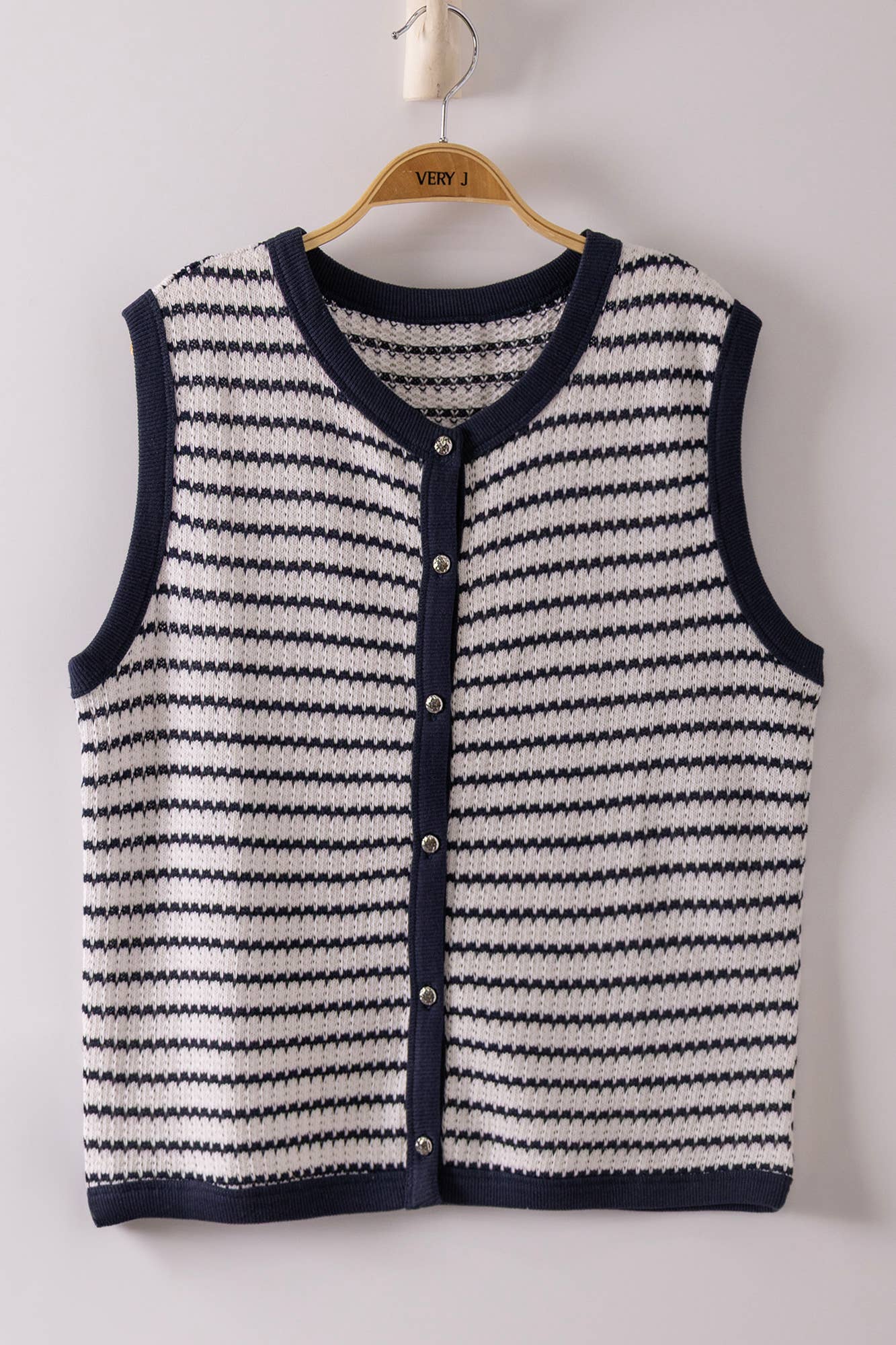 Striped Button Tank in Navy