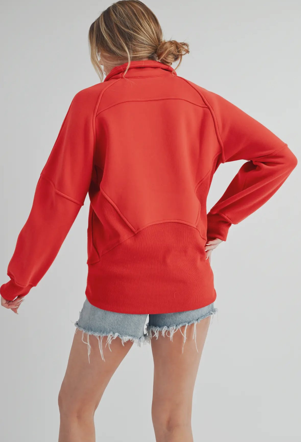 Funnel Neck Half Zip Pullover in Tomato