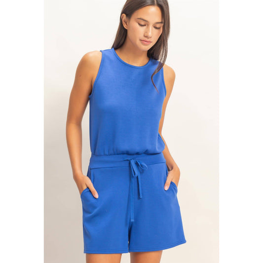 Drawstring Tank Romper in Cobalt