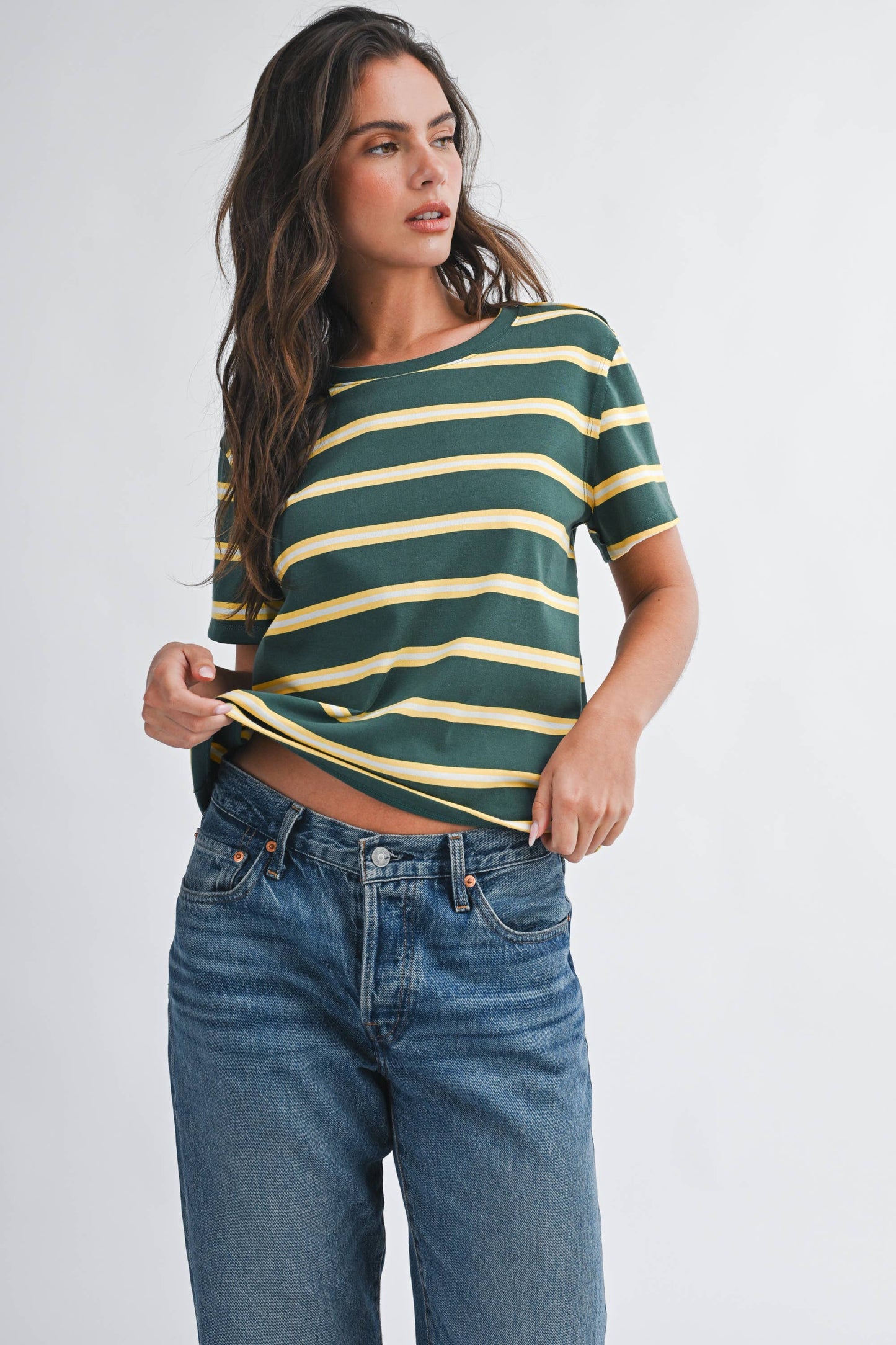 Striped Boxy Tee in Green