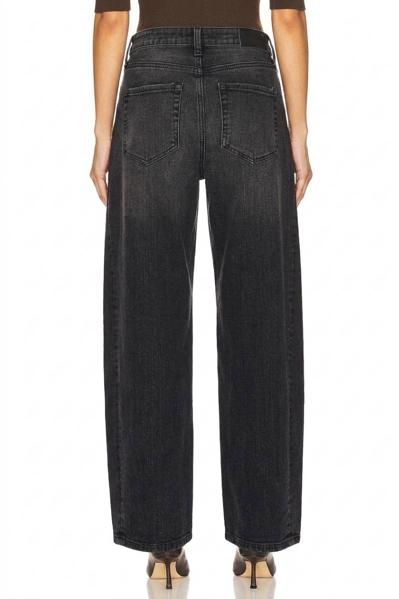 High Rise Relaxed Barrel Denim in Black Wash