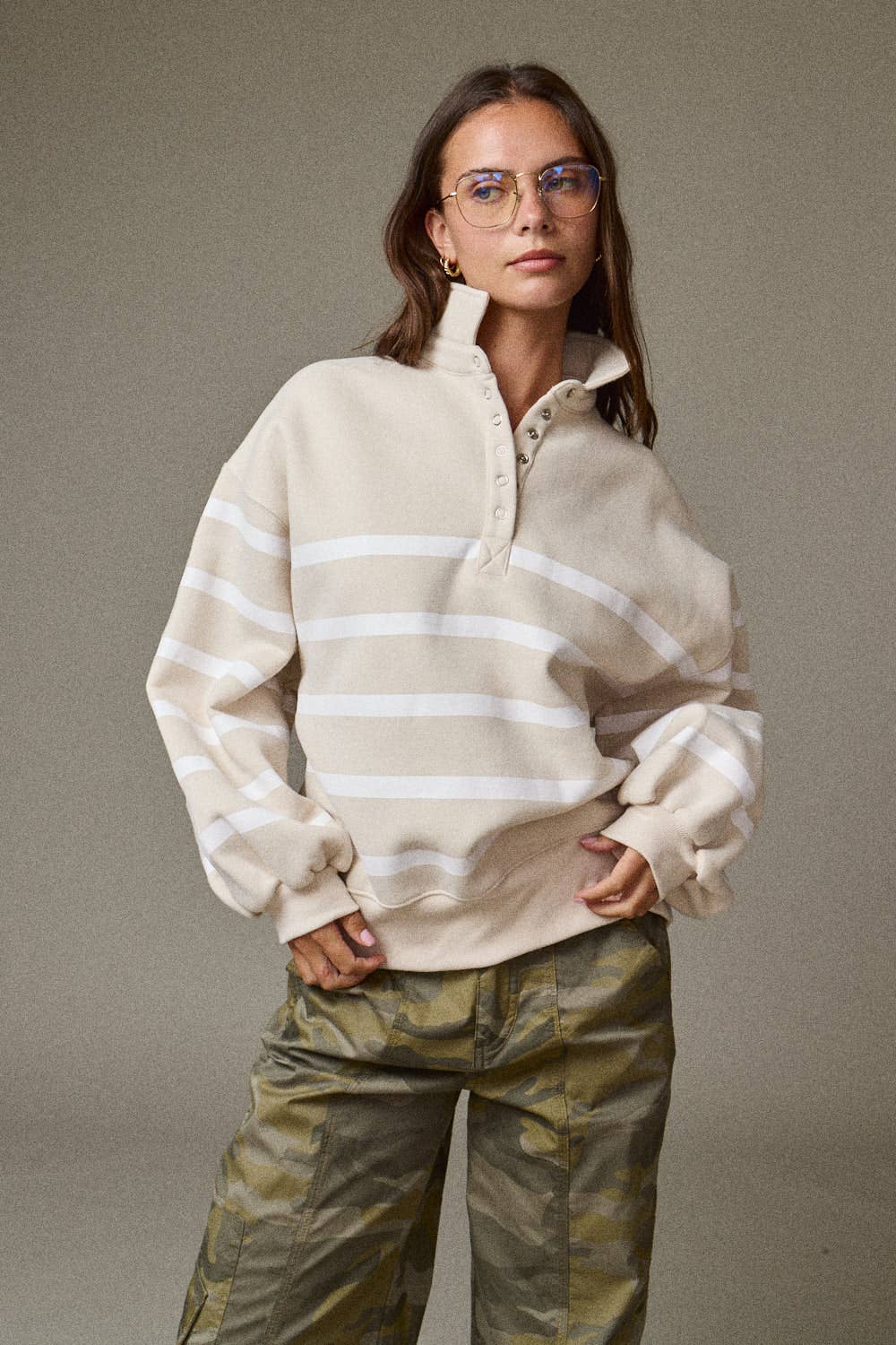 Addison Stripe Pullover in Taupe