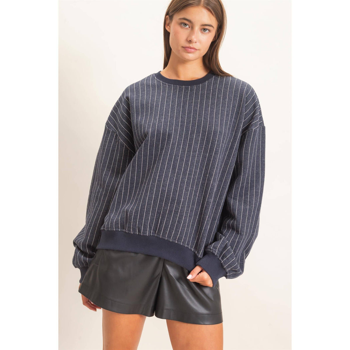 Pinstripe Sweatshirt in Navy