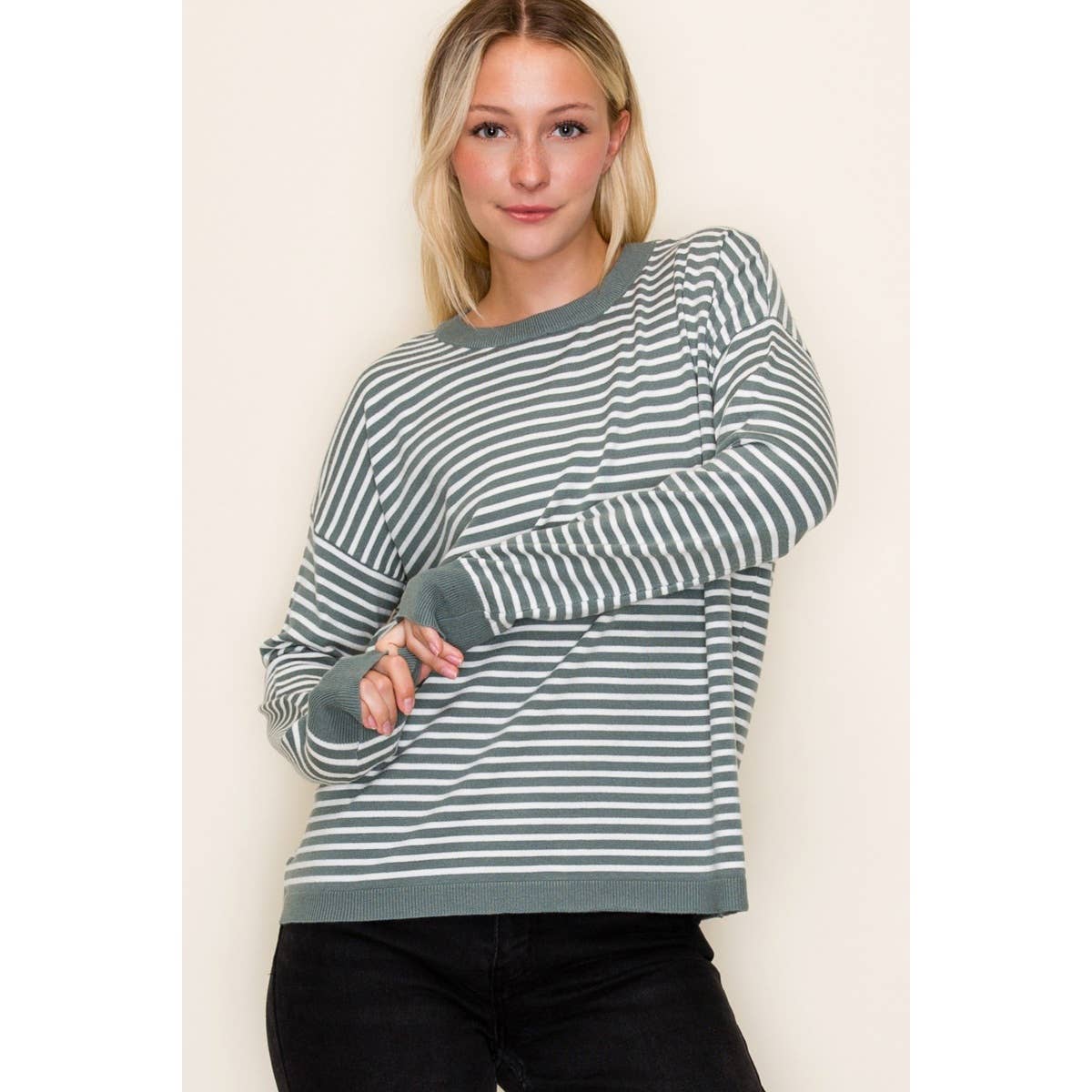 Striped Sweater in Dusty Jade