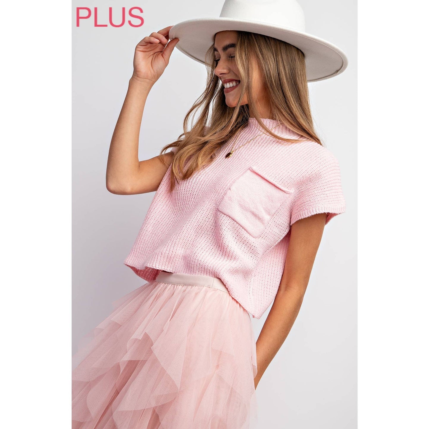 PLUS Drop Shoulder Sweater Top in Light Pink