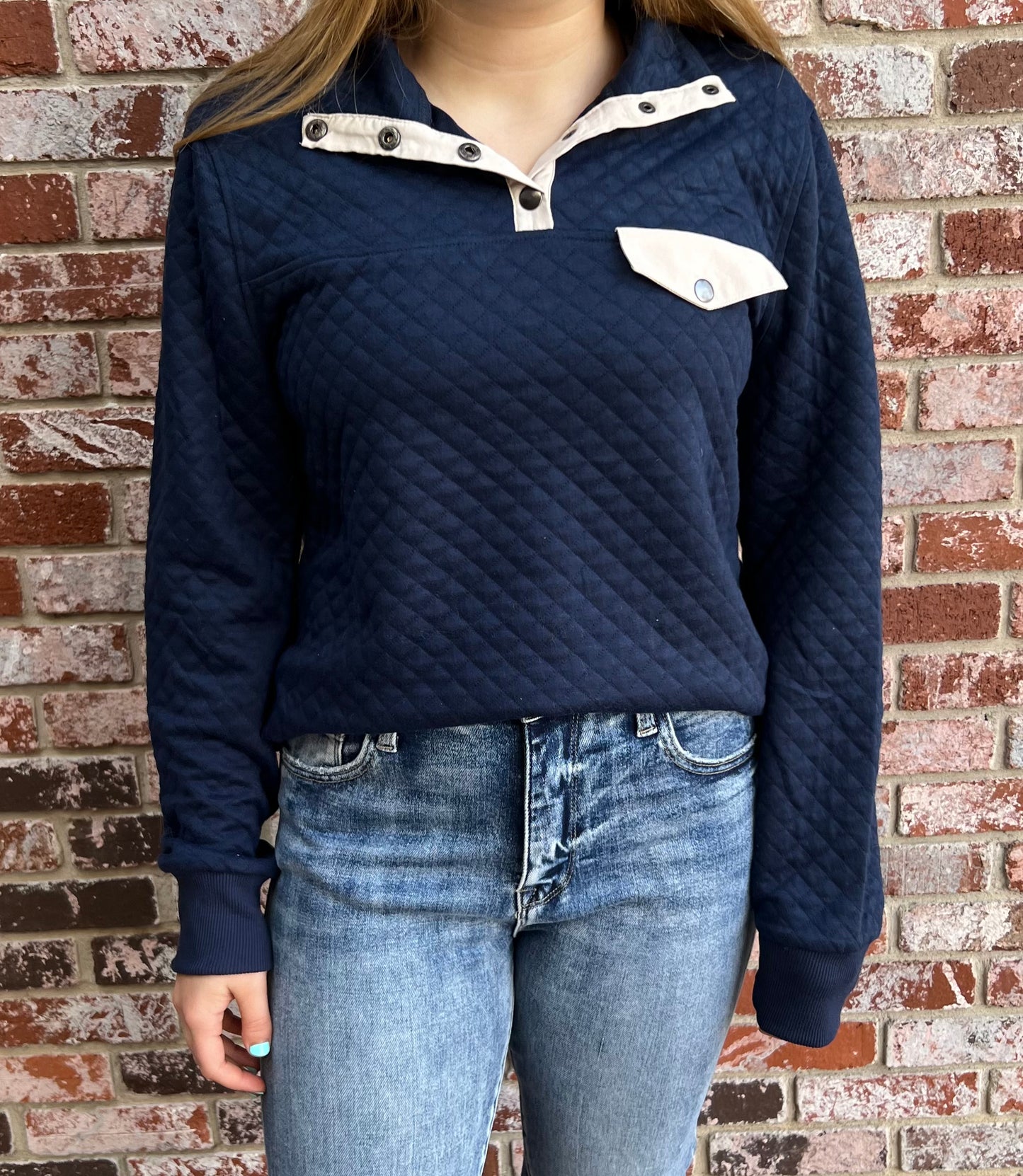 Quilted Pullover w/ Snaps in Navy