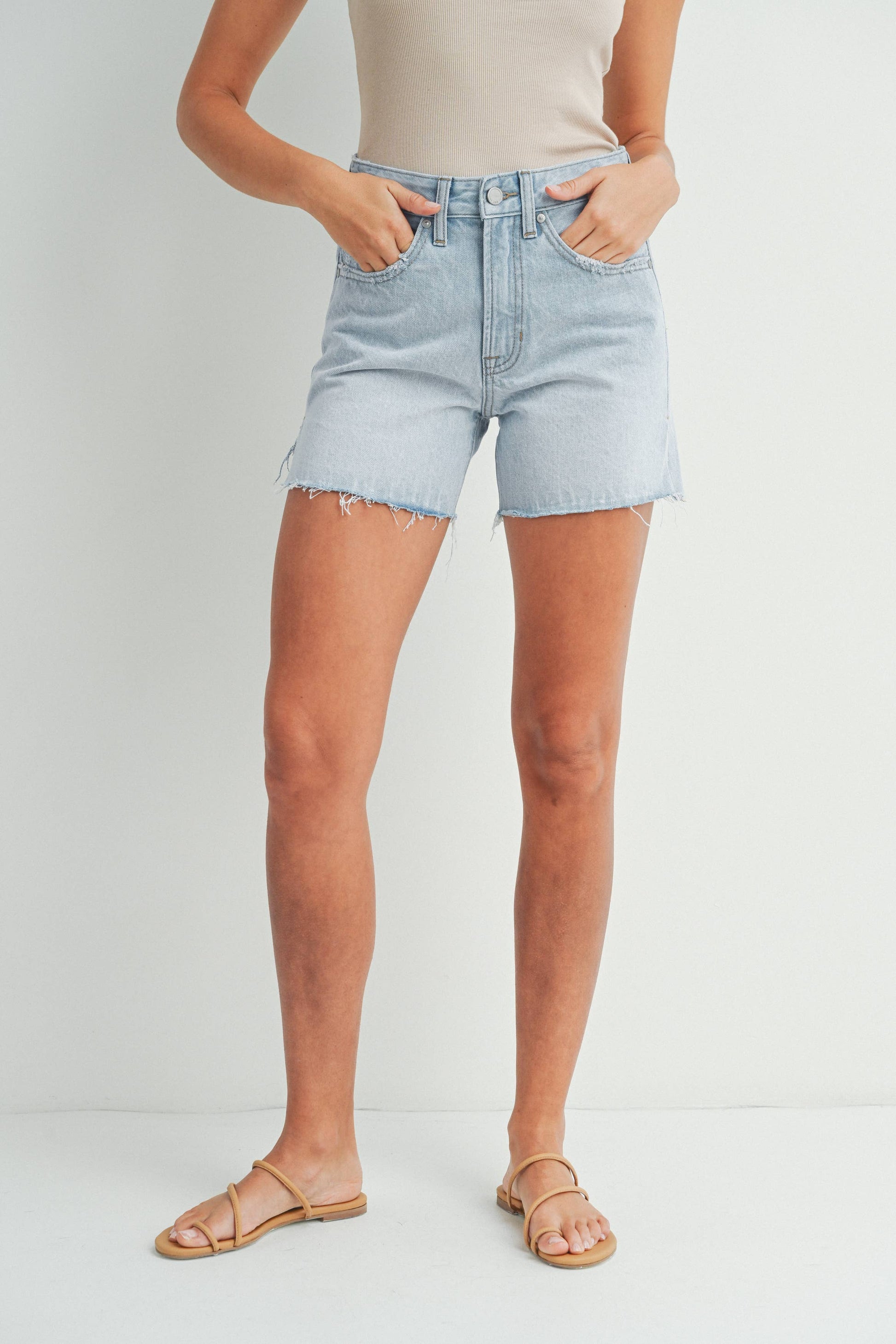 Denim Shorts w/ Side Slit - Main Image