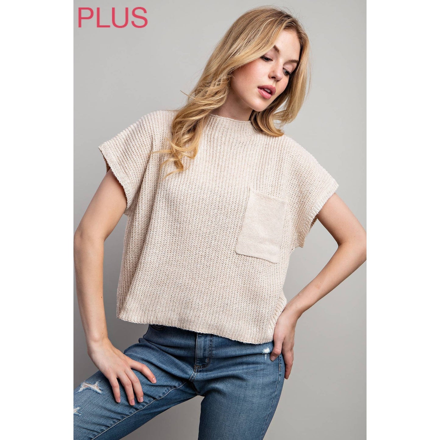 PLUS Drop Shoulder Sweater Top in Light Tan