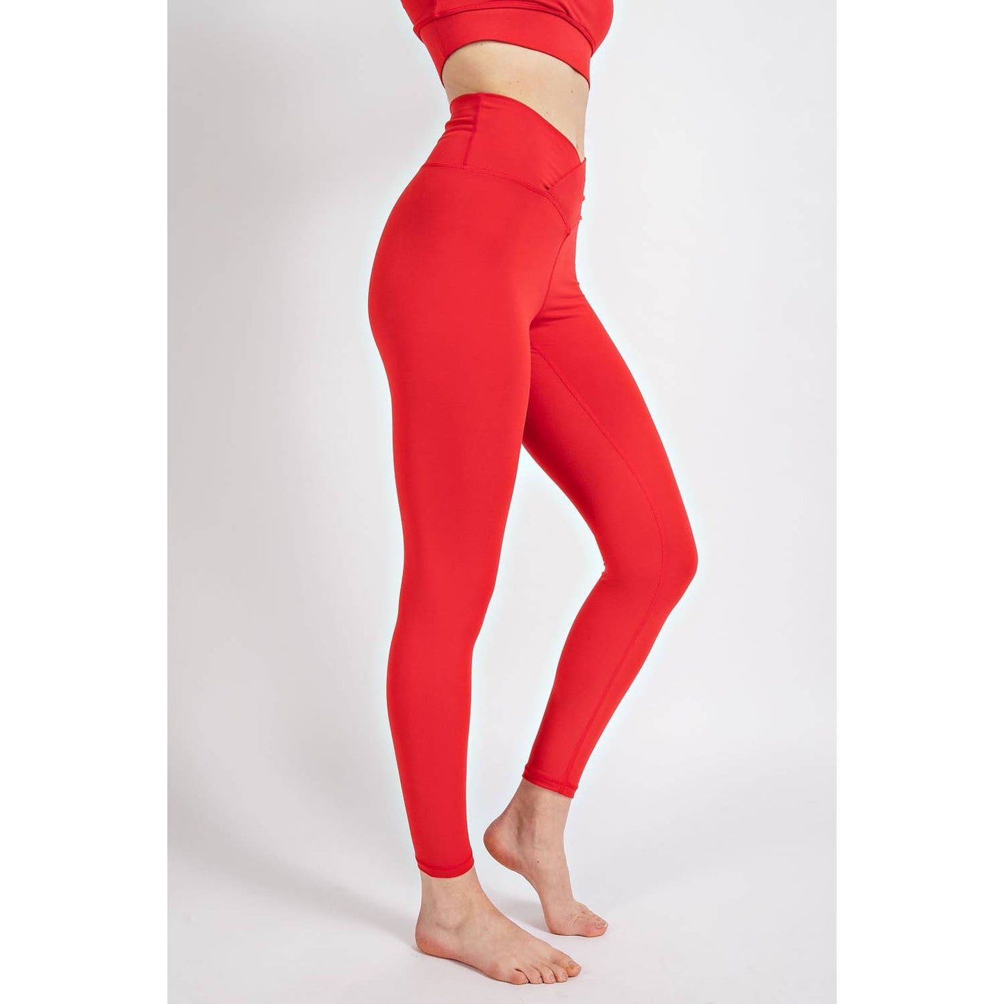 V Waist Leggings in Red