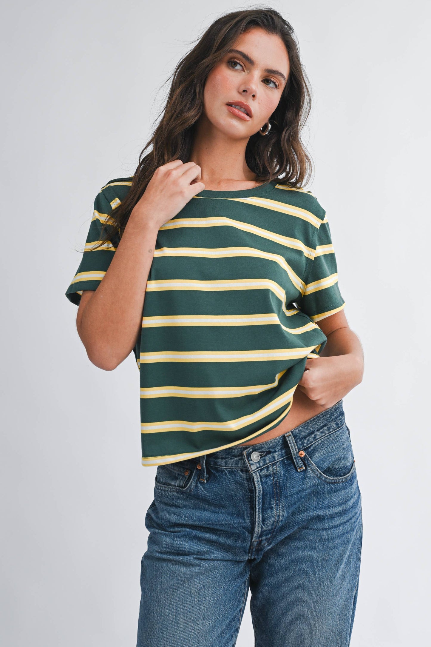 Striped Boxy Tee in Green