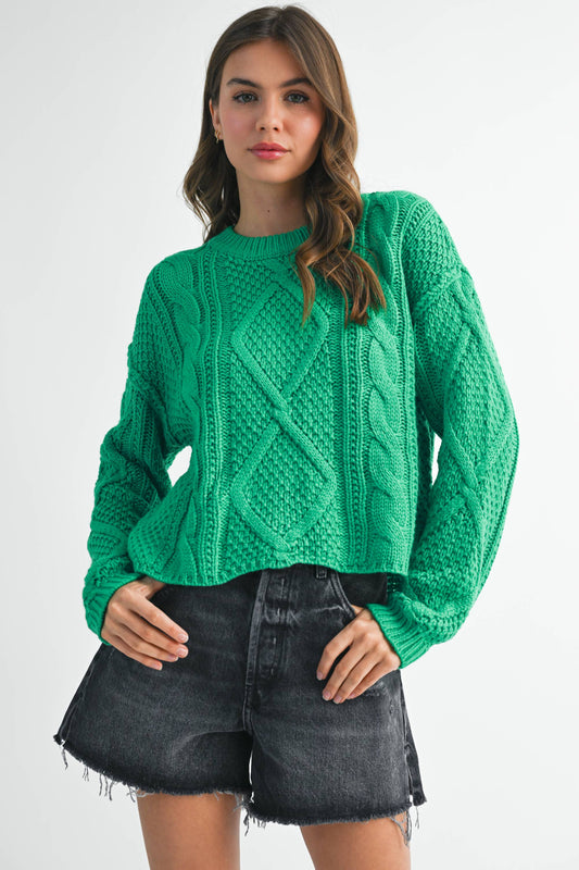Adela Cable Knit Sweater in Lily Pad
